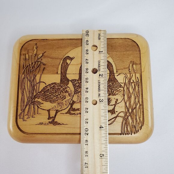 VTG Laz-Art Laser Etched Handcrafted Wood Lidded Jewelry Box Trinket Geese - Picture 4 of 12